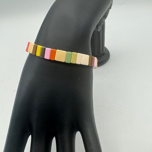 Metallic Multicolor Tile Stretch Bracelet Pastel Cotton Candy - Picture 2 of 5